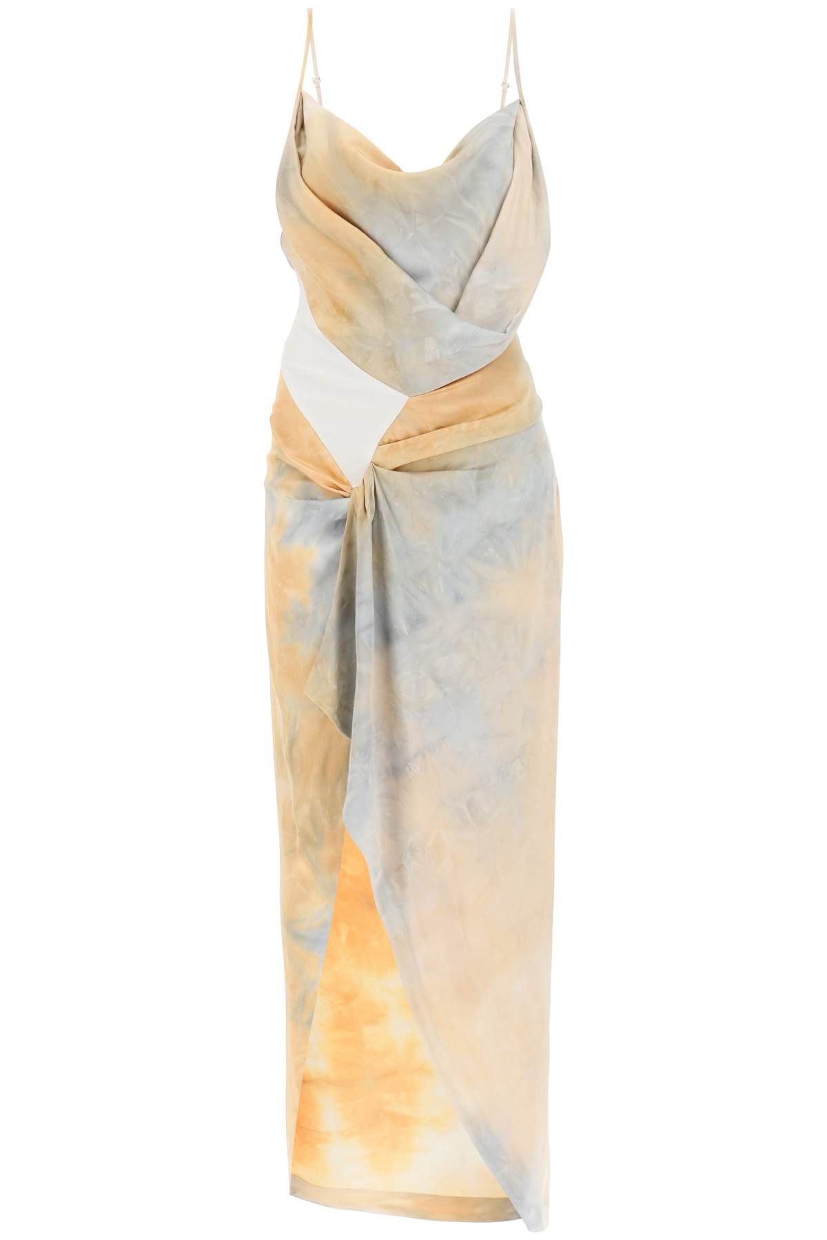 Shop Off-white Draped Tie-dye Dress In Grey,beige