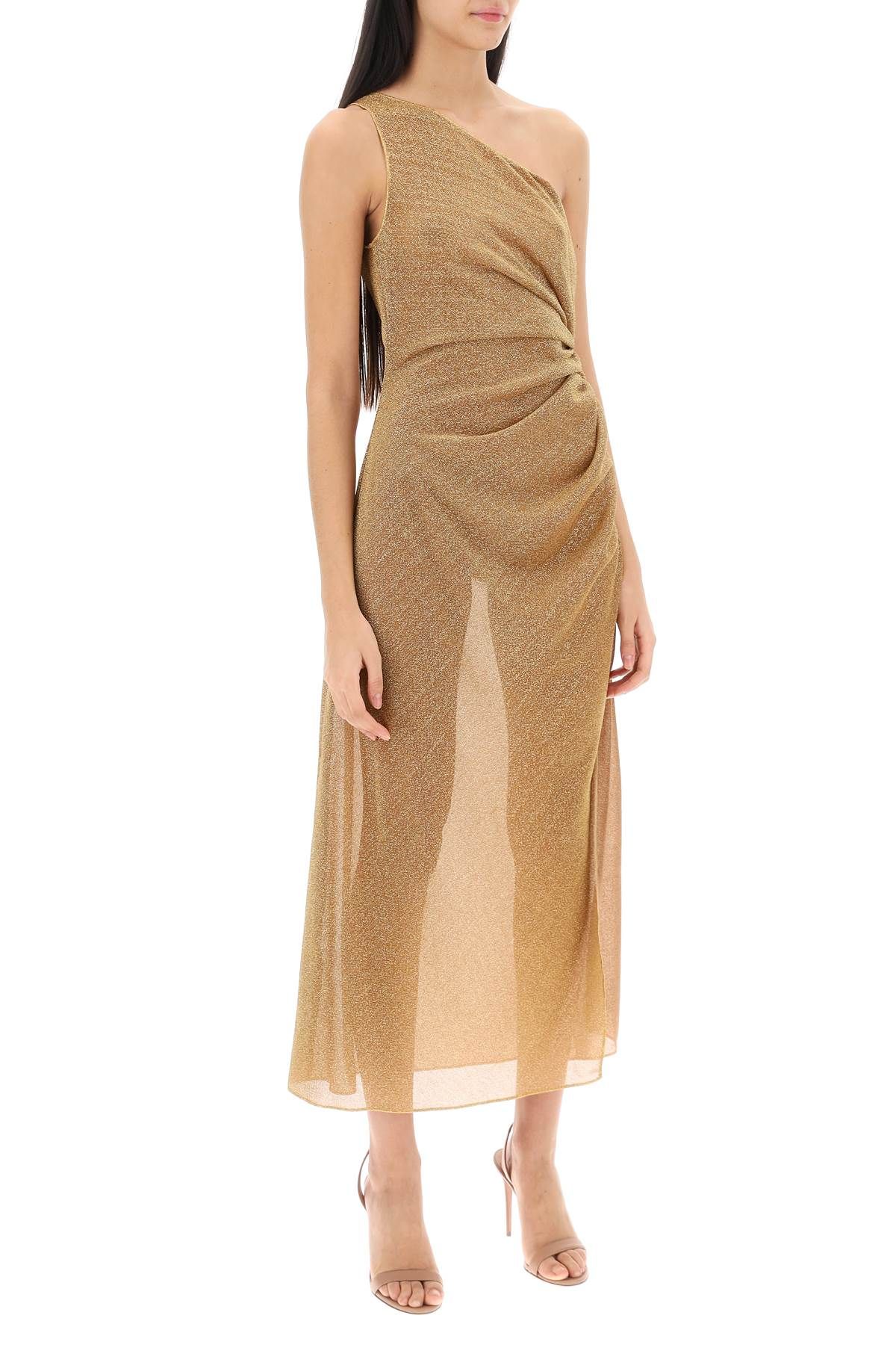 Shop Oseree One-shoulder Dress In Lurex Knit In Gold