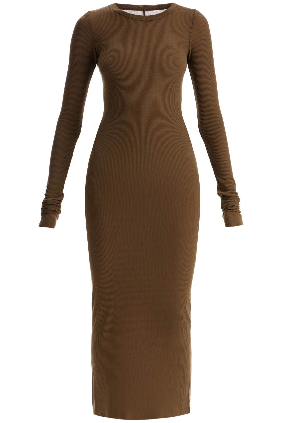 Shop Rick Owens Long Fitted Jersey Dress In Khaki