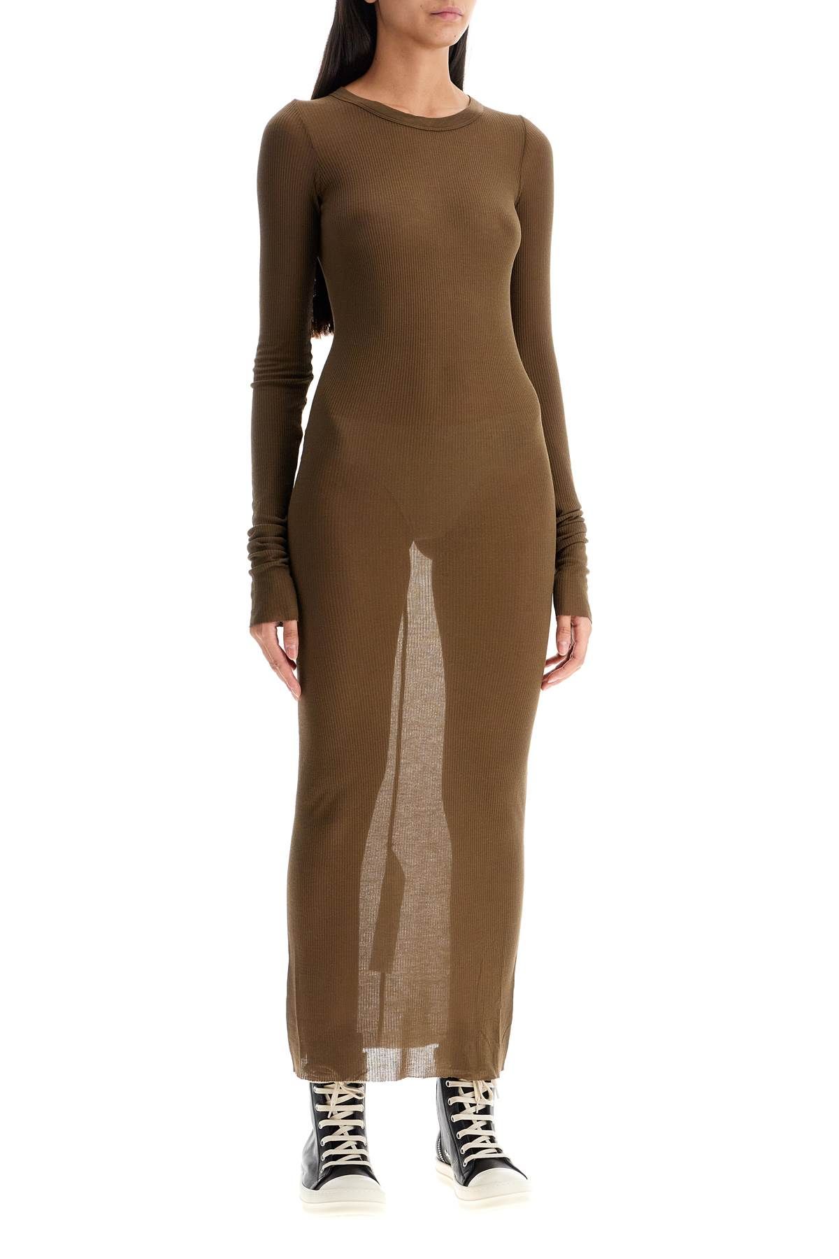 Shop Rick Owens Long Fitted Jersey Dress In Khaki