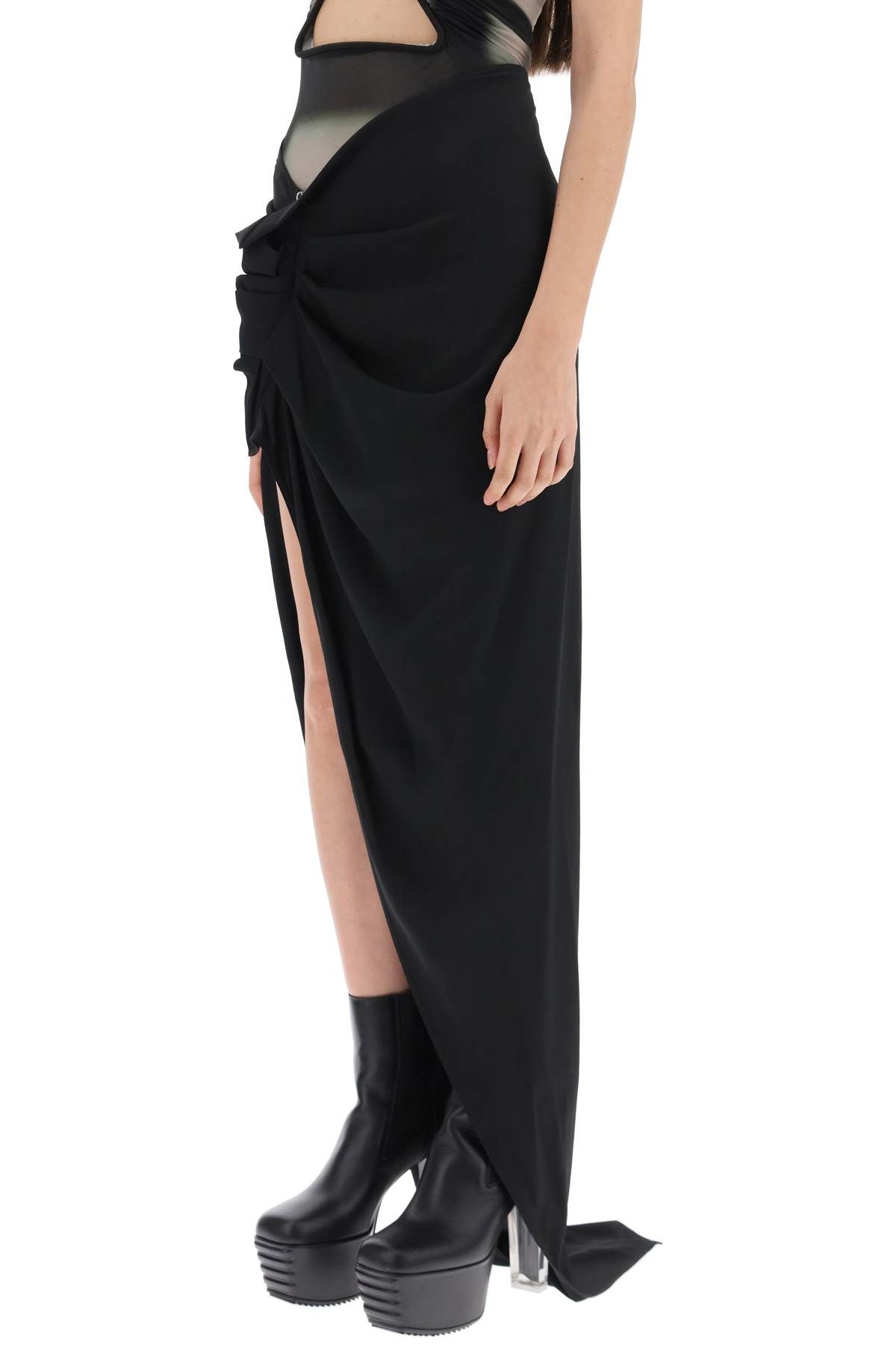 Shop Rick Owens Draped Skirt With Slit And Train In Black