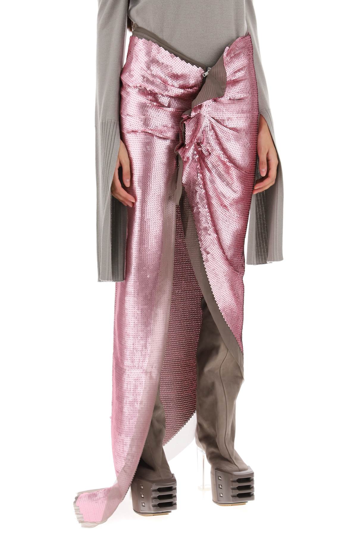 Shop Rick Owens Sequin-embroidered Skirt With Train In Pink