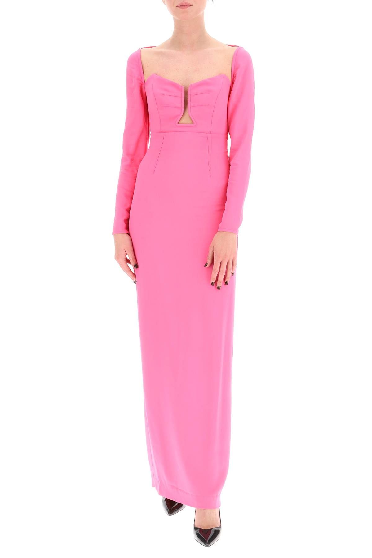 Shop Roland Mouret Maxi Pencil Dress With Cut Outs In Pink,fuchsia