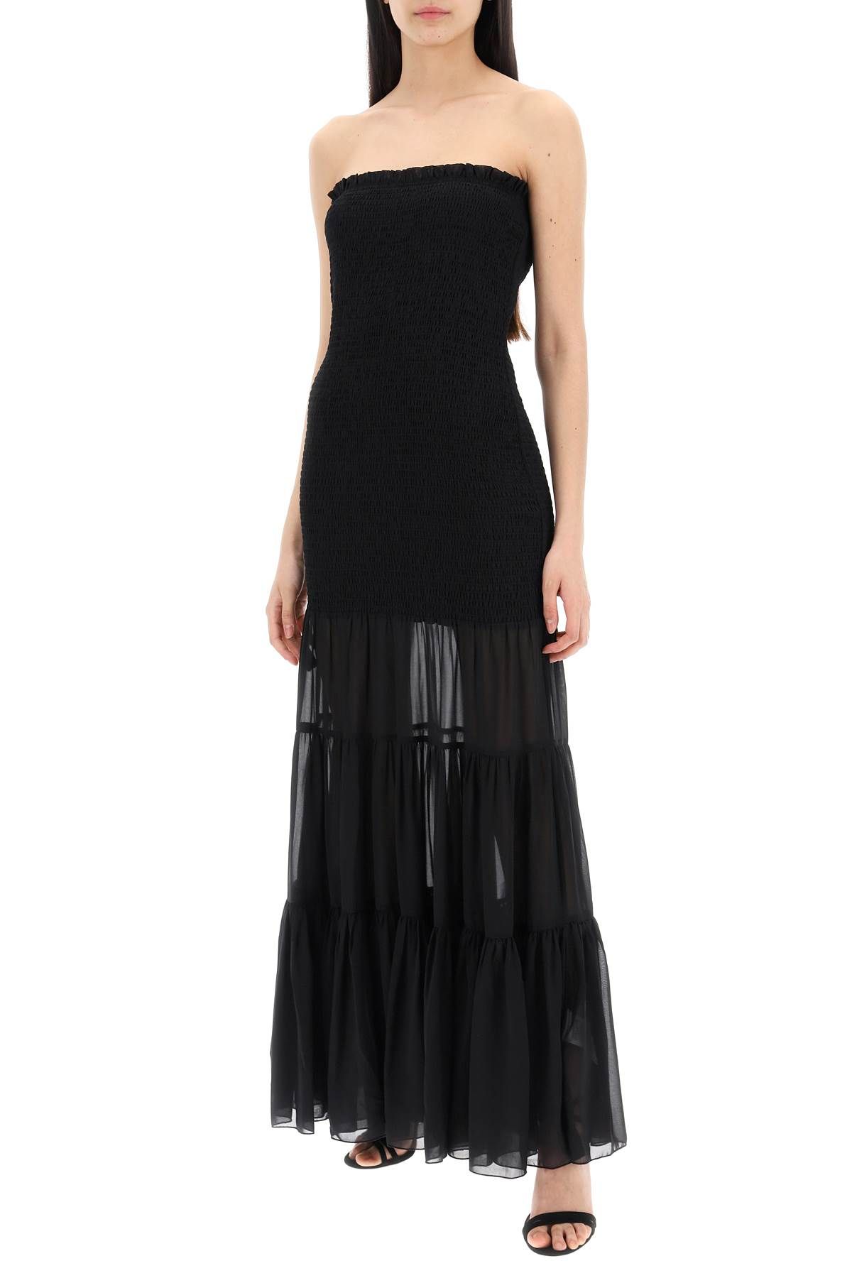 Shop Rotate Birger Christensen Maxi Chiffon Dress With Semi-transparent R In Black