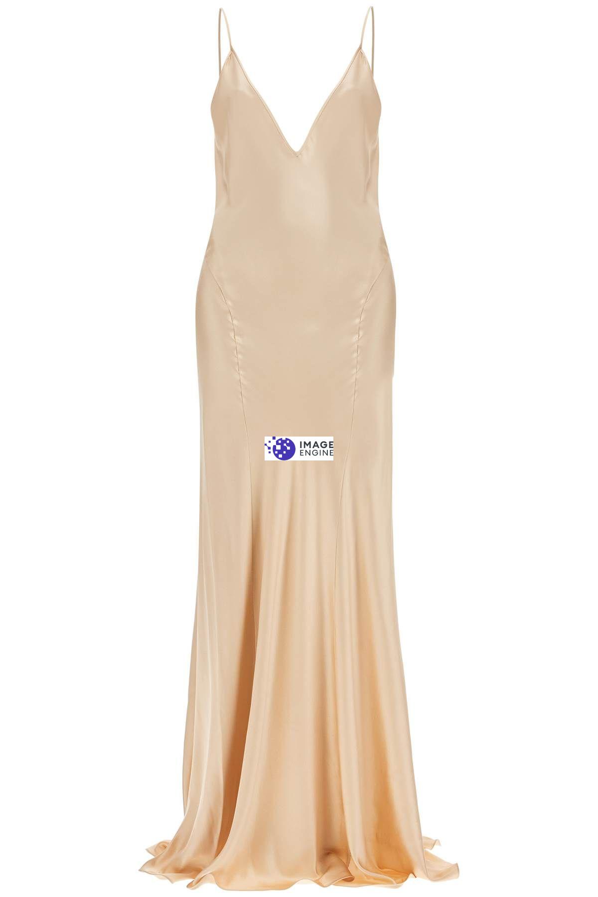 Saint Laurent Open-back Paneled Silk-satin Gown In Neutro