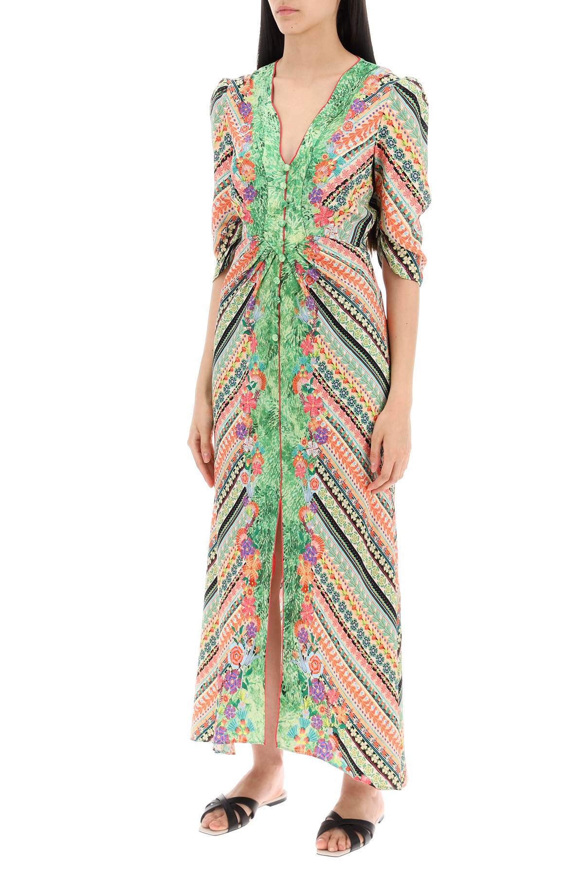 Shop Saloni Long Silk Mitsu Dress In In Multicolor