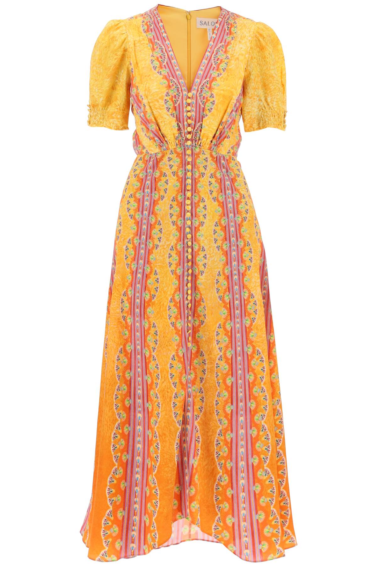 Shop Saloni Long Silk Dress Lea In Eight In Yellow