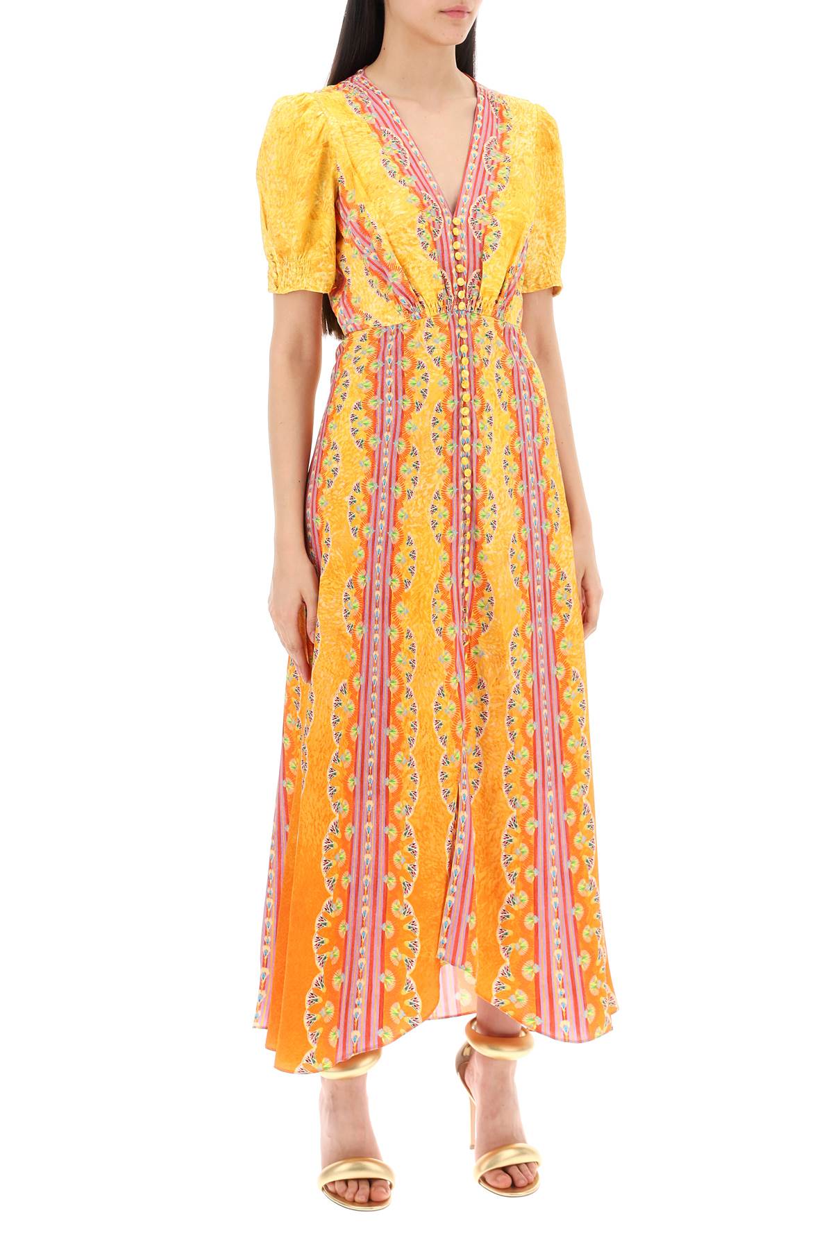 Shop Saloni Long Silk Dress Lea In Eight In Yellow