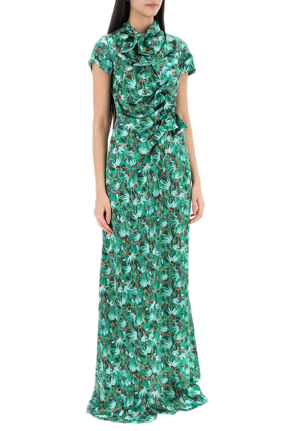 Shop Saloni Maxi Floral Dress Kelly With Bows In Green