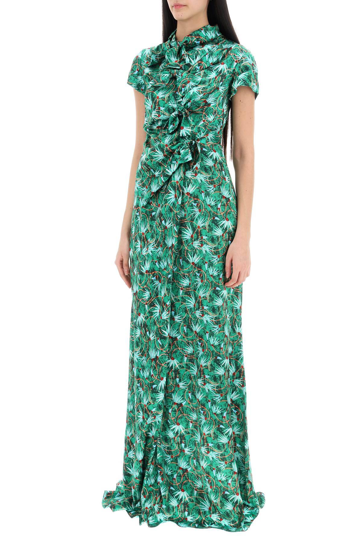 Shop Saloni Maxi Floral Dress Kelly With Bows In Green