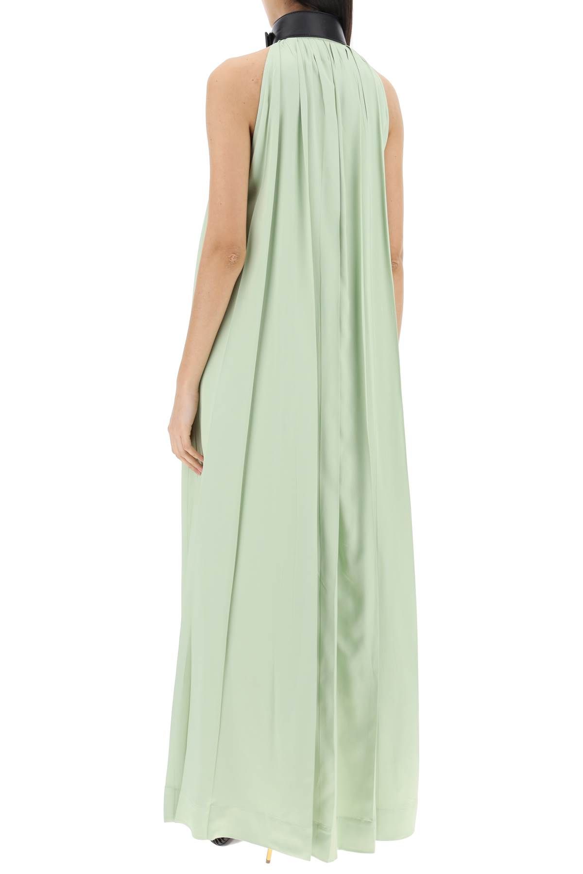 Shop Ferragamo Maxi Dress With Leather Buckle Detail In Green
