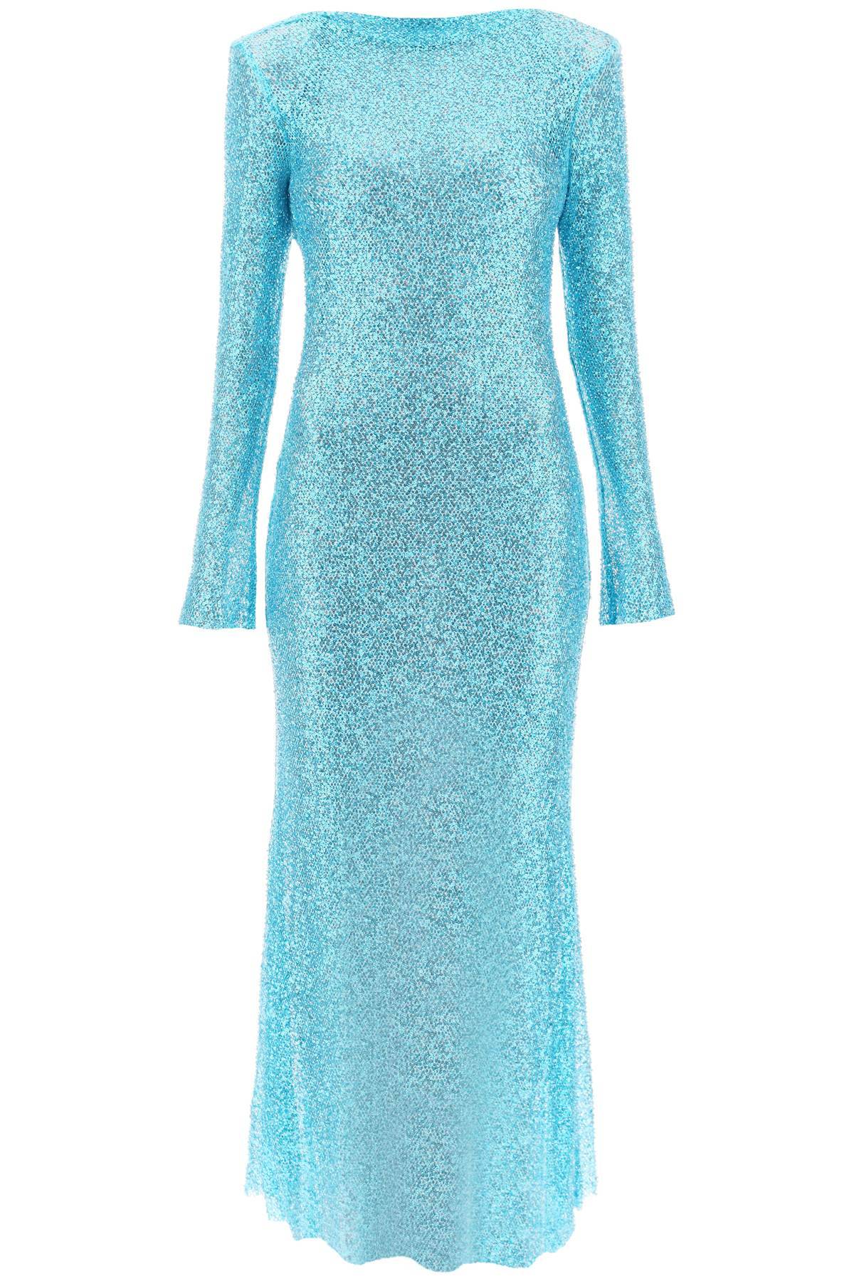 Shop Self-portrait Long-sleeved Maxi Dress With Sequins And Beads In Light Blue