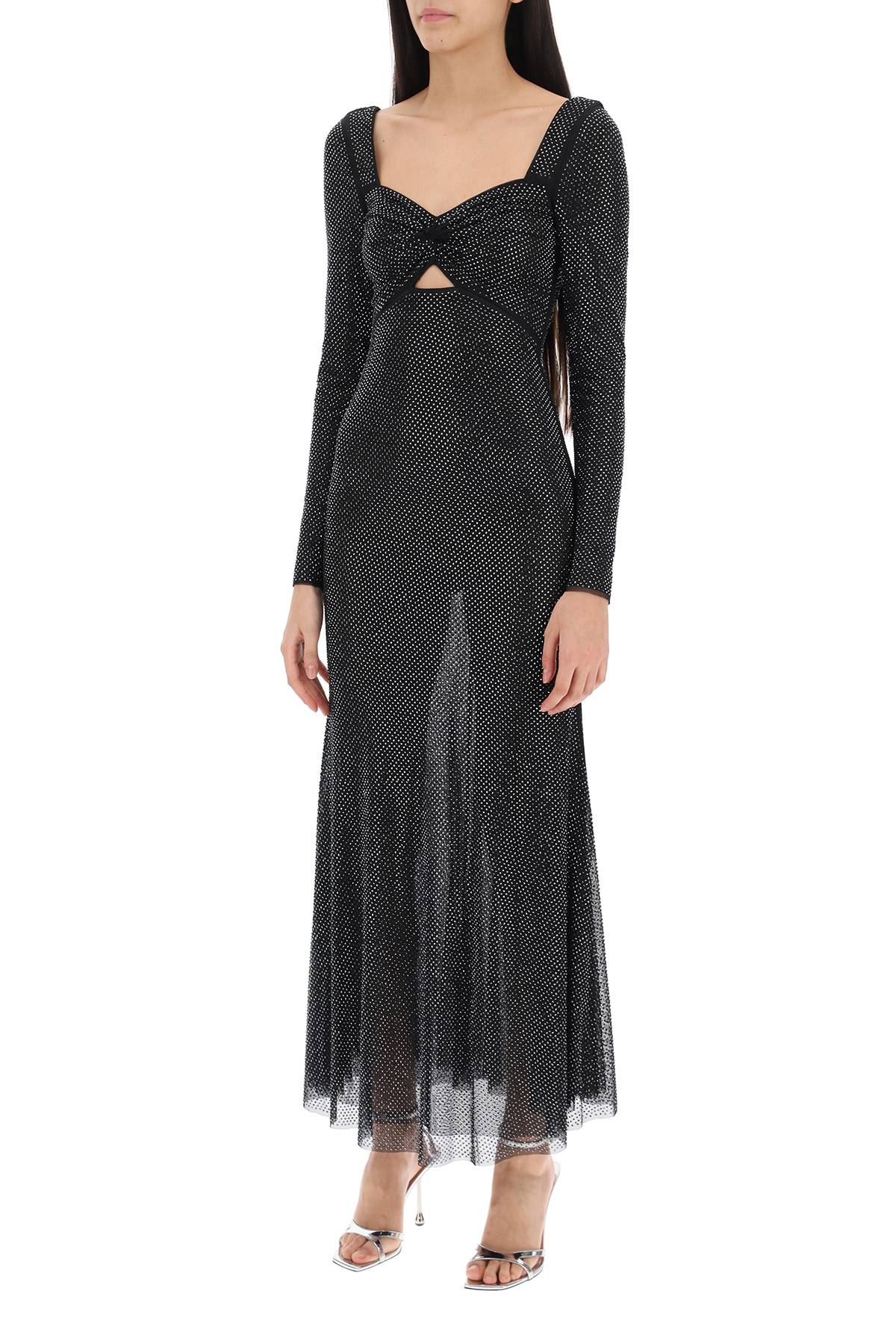 Shop Self-portrait Maxi Dress In Rhinestone-embellished Mesh In Black