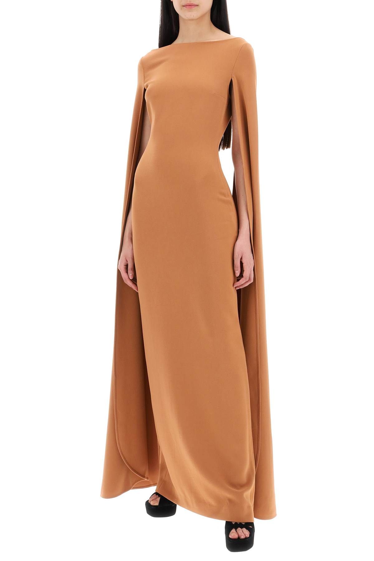 Shop Solace London Maxi Dress Sadie With Cape Sleeves In Brown