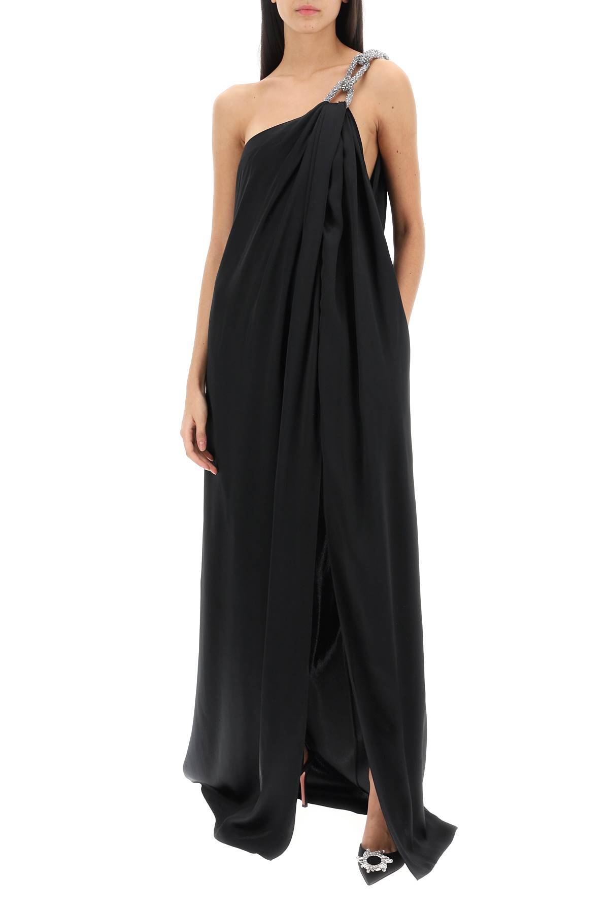 Shop Stella Mccartney One-shoulder Dress With Falabella Chain In Black