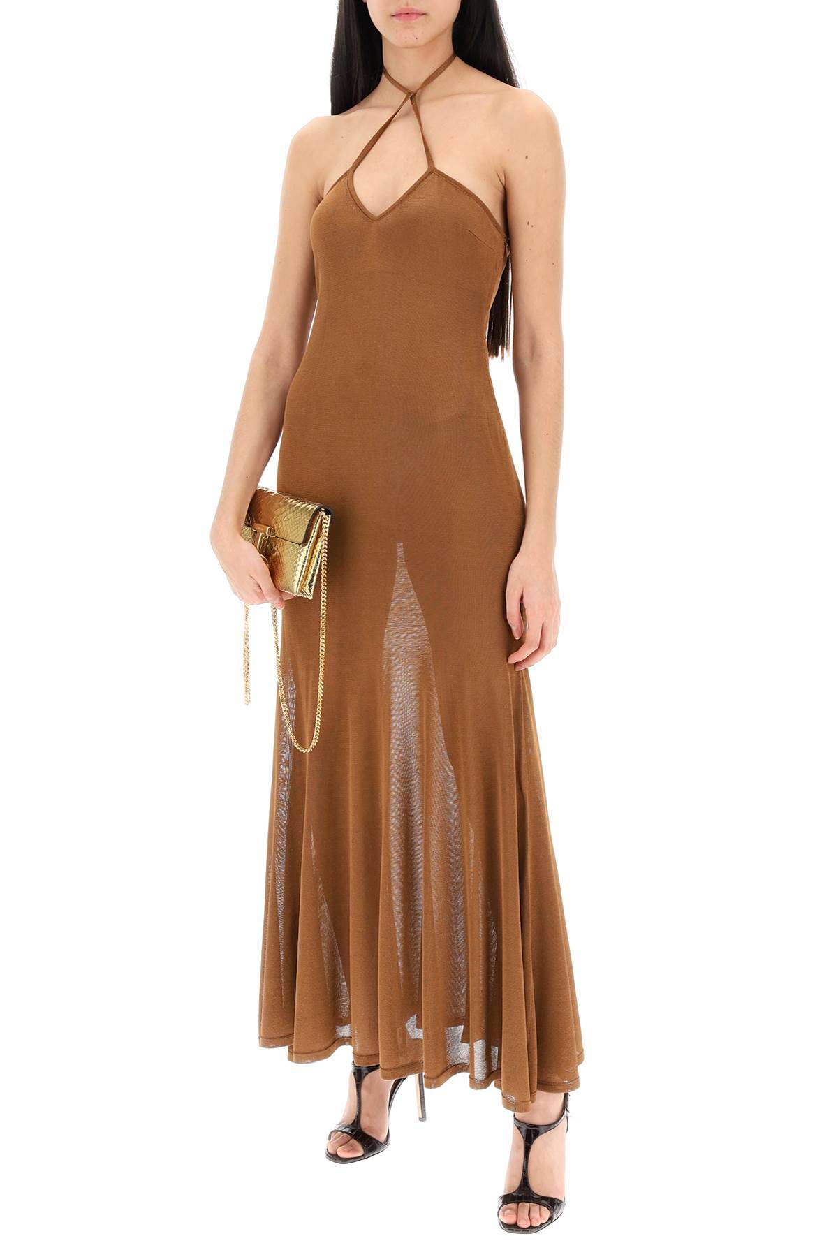 Shop Tom Ford Knitted Halterneck Maxi Dress In Brown