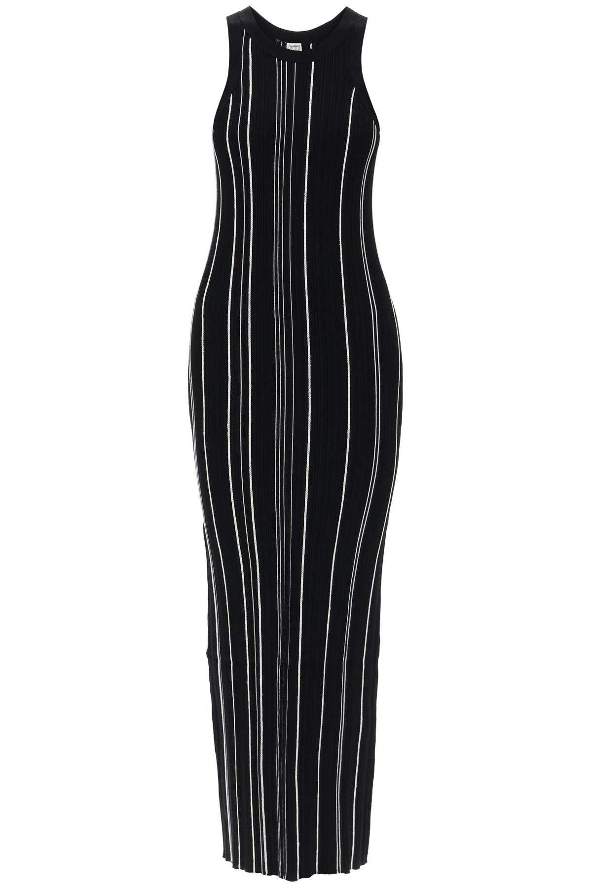 Shop Totême "long Ribbed Knit Naia Dress In In Black
