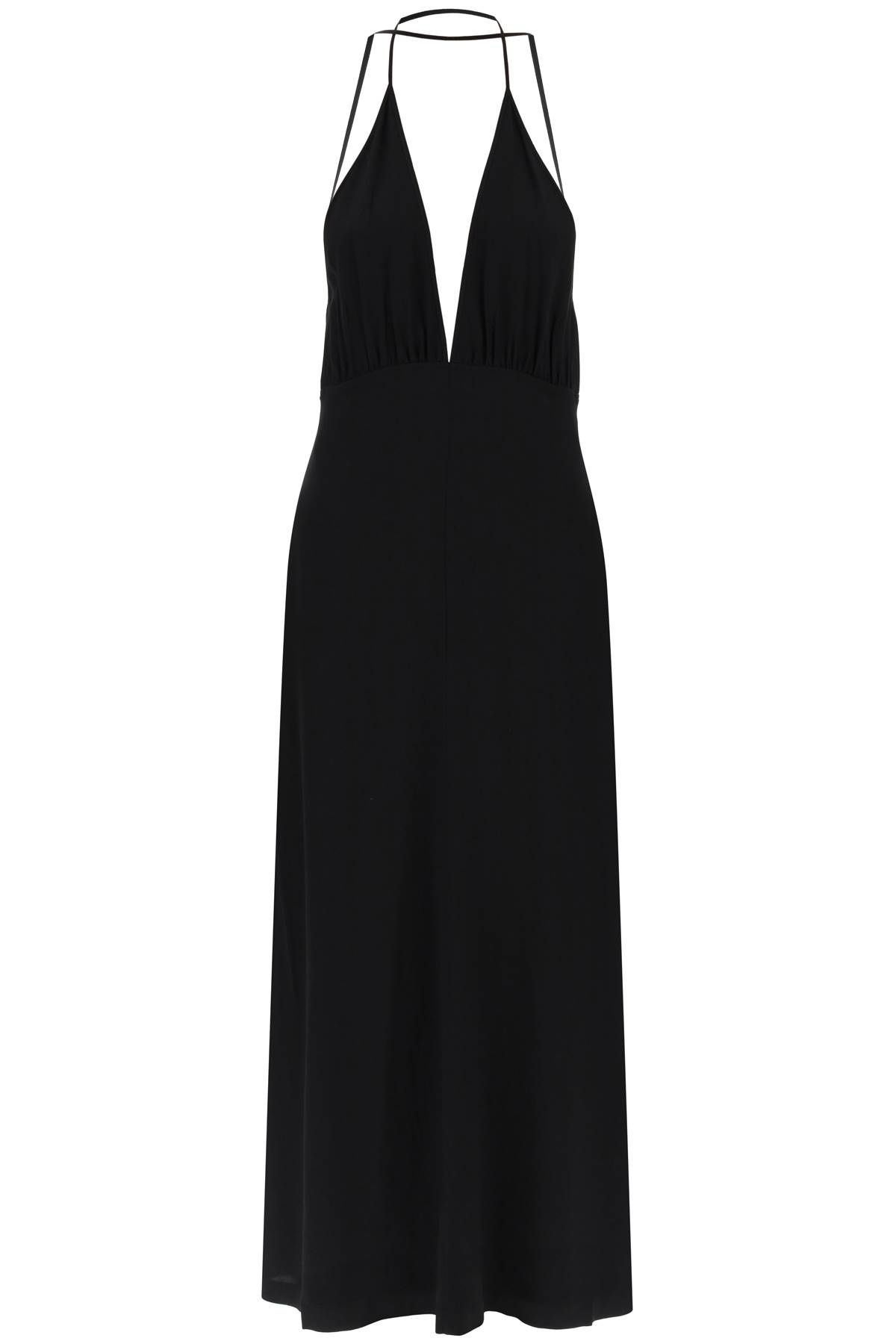 Totême Silk Dress With Double Halter Neckline In Black