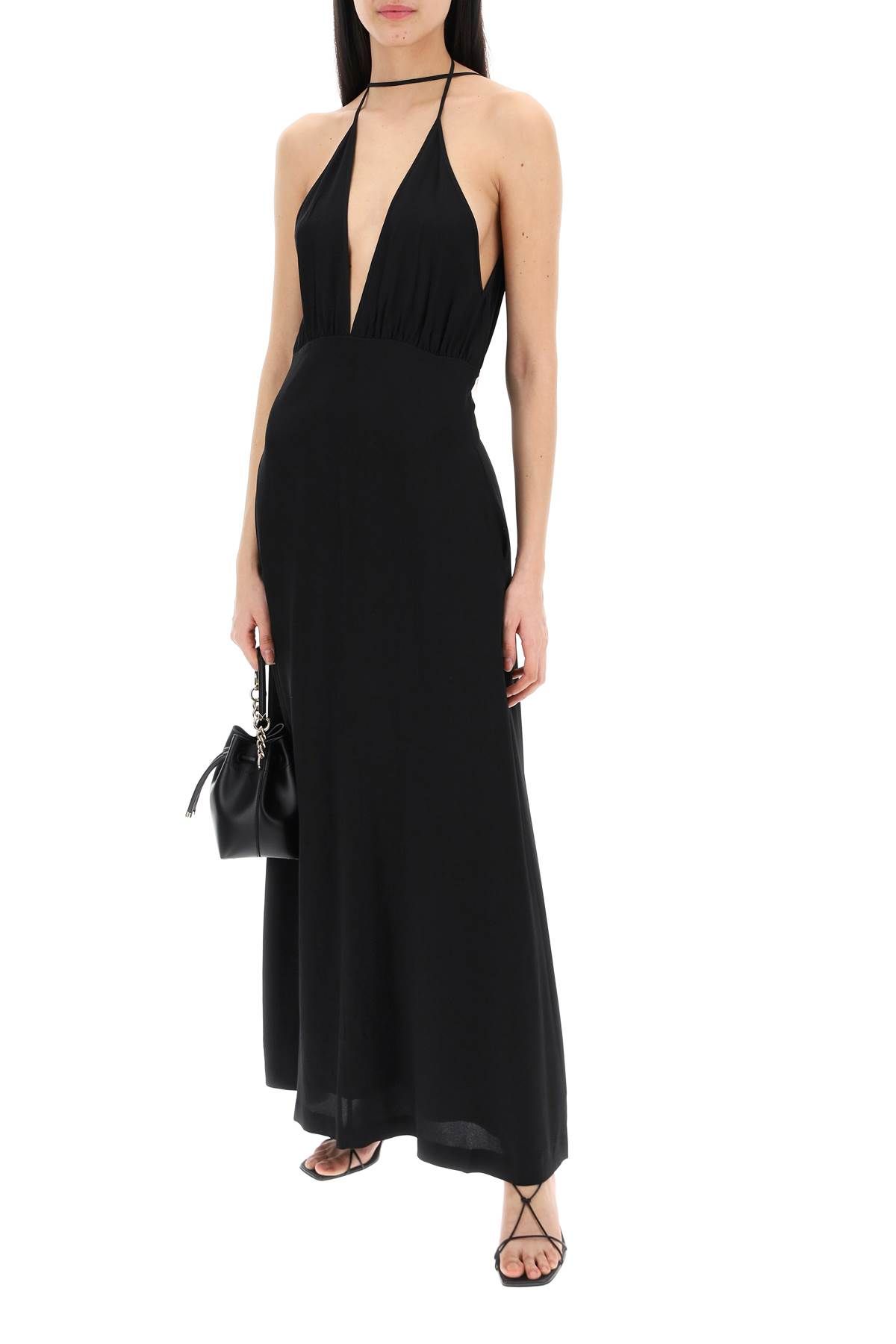 Shop Totême Silk Dress With Double Halter Neckline In Black