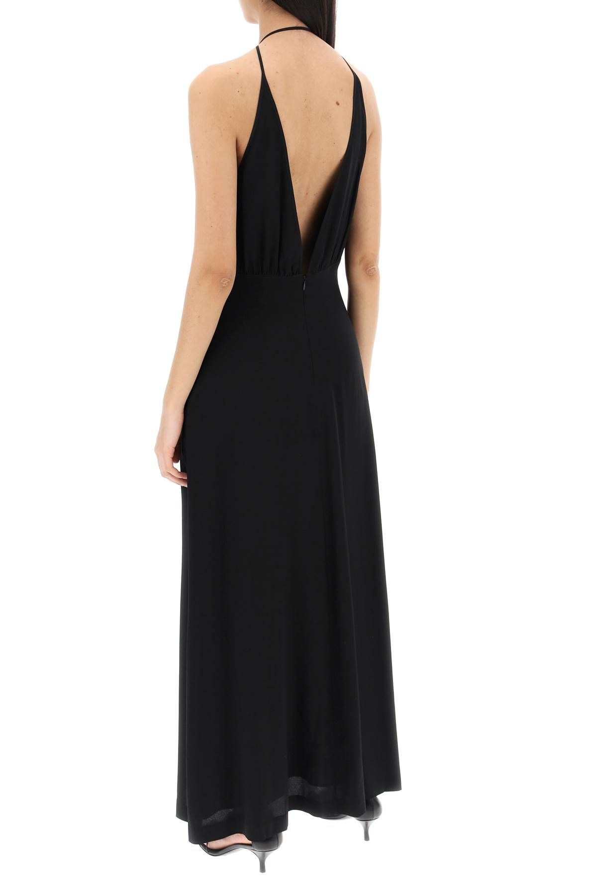 Shop Totême Silk Dress With Double Halter Neckline In Black