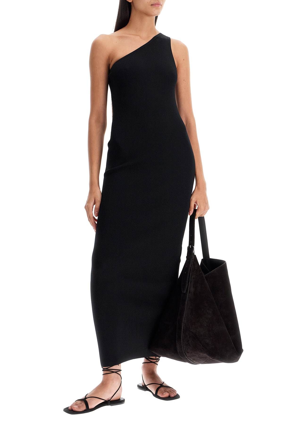 Shop Totême Maxi One-shoulder Ribbed Knit In Black