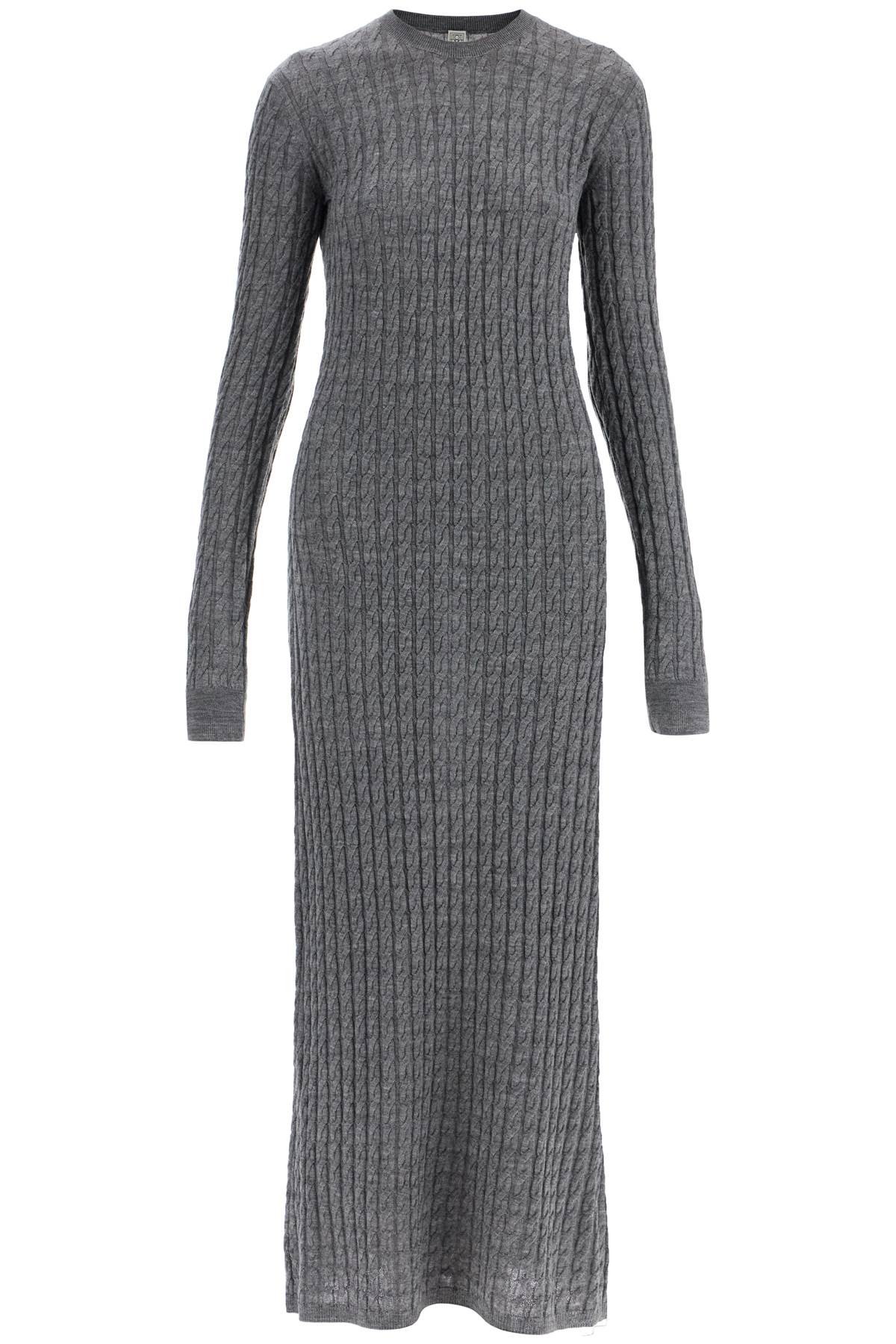 Totême Long Dress In Rws Wool Gray Mélange With Cable Knit Pattern