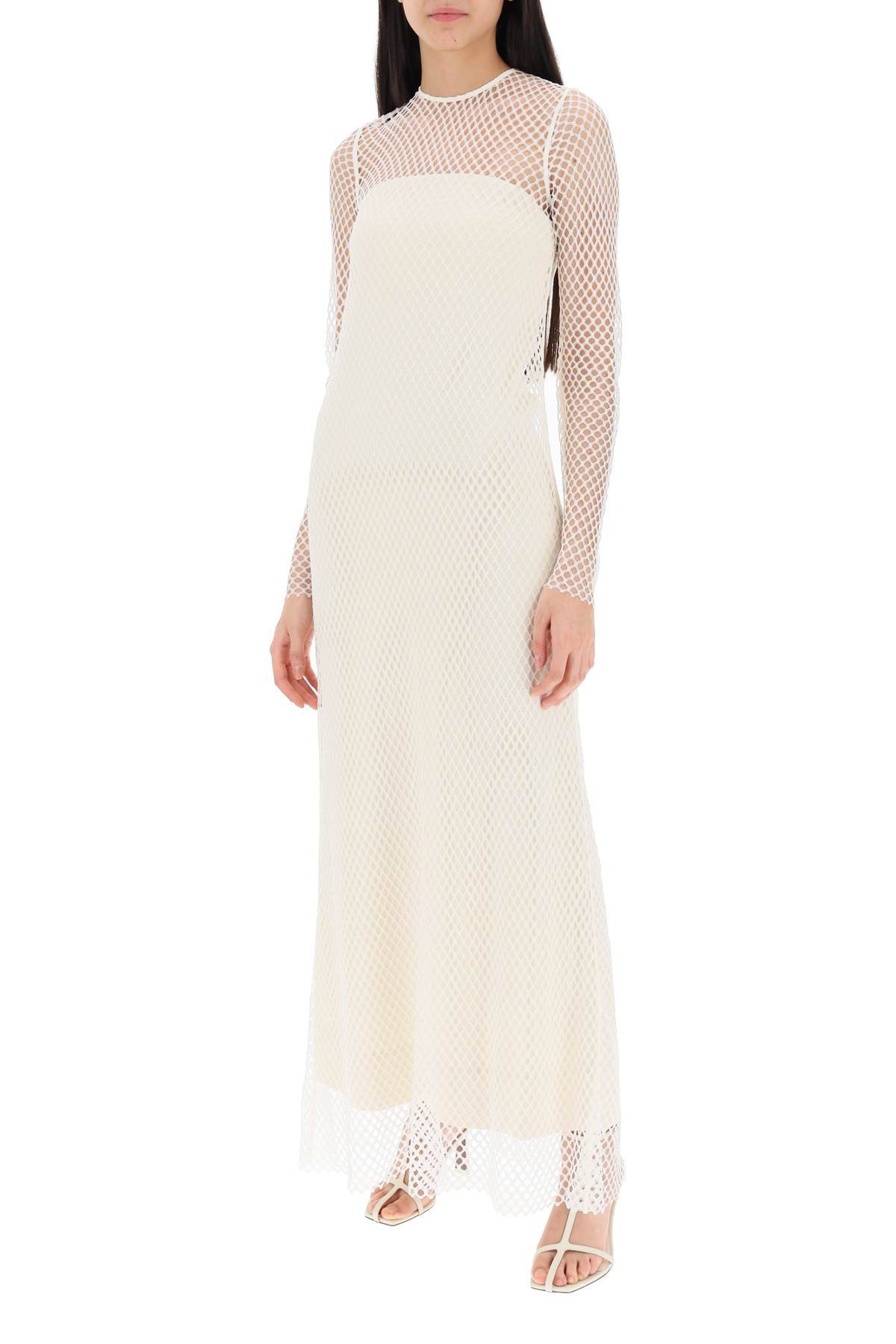 Shop Totême Layered Maxi Dress In Fishnet Lace In White