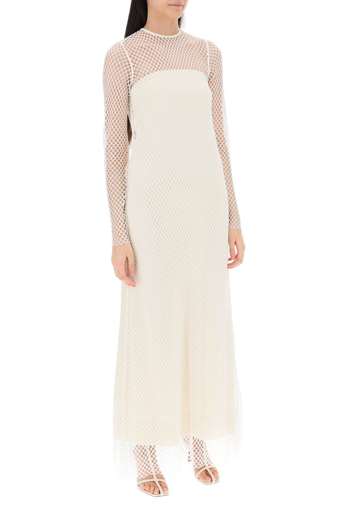Shop Totême Layered Maxi Dress In Fishnet Lace In White