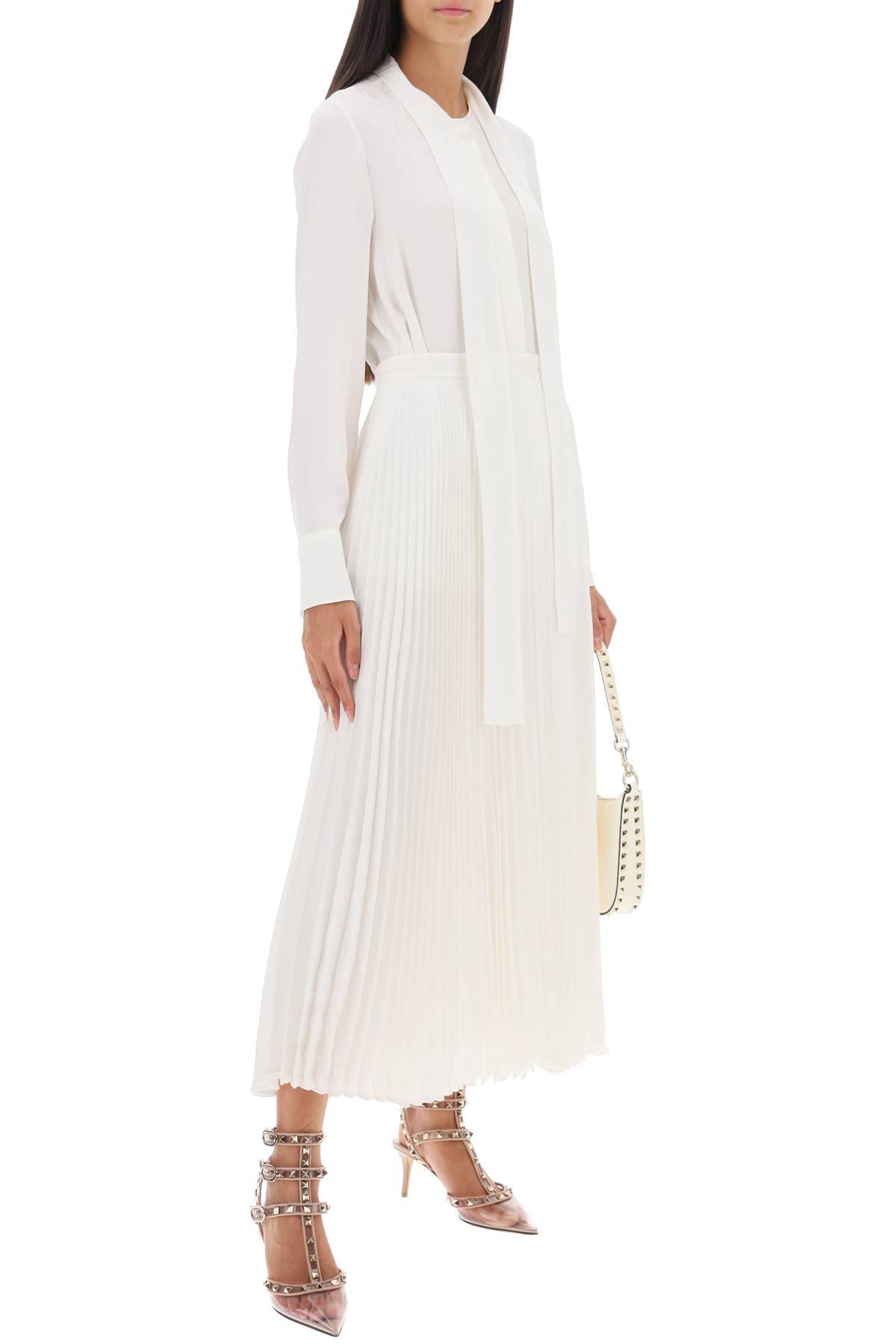 Shop Valentino Silk Jacquard Toile Iconographe Pleated Skirt In White