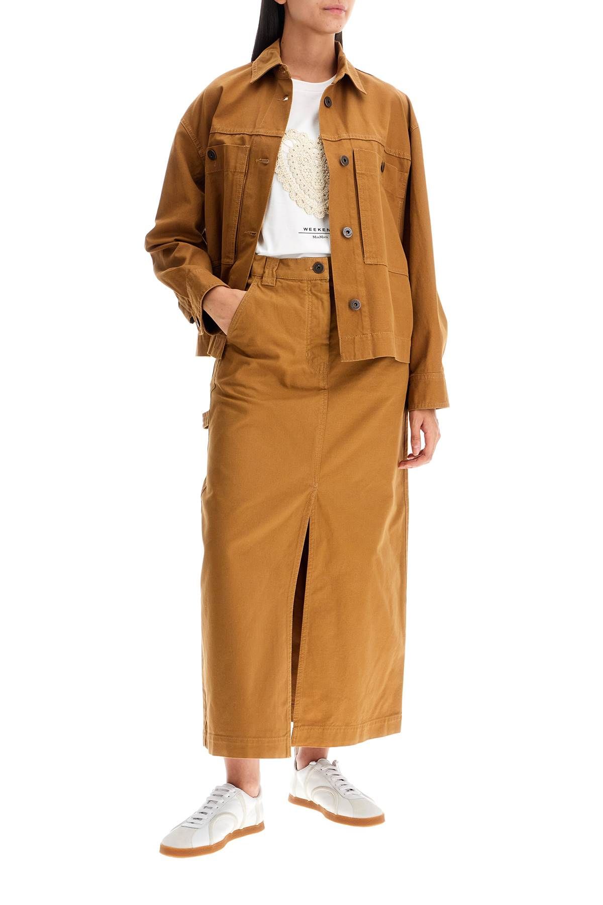 Shop Weekend Max Mara "long Canvas Skirt In Quincy Style In Brown