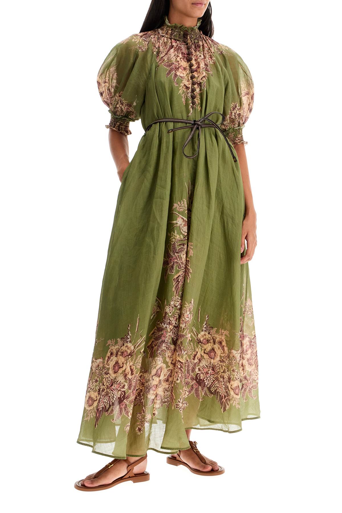 Shop Zimmermann Long Ramie Dress In Ottie In Green