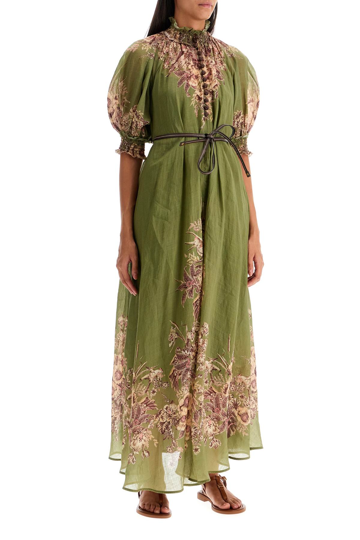 Shop Zimmermann Long Ramie Dress In Ottie In Green