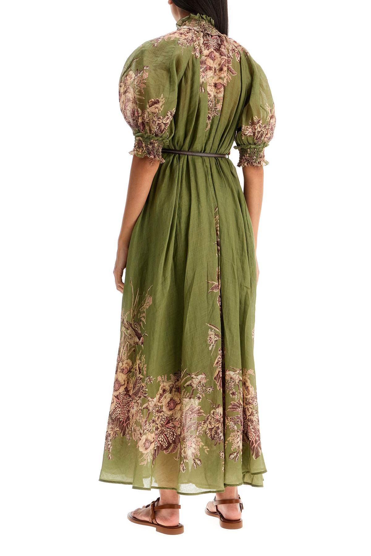 Shop Zimmermann Long Ramie Dress In Ottie In Green