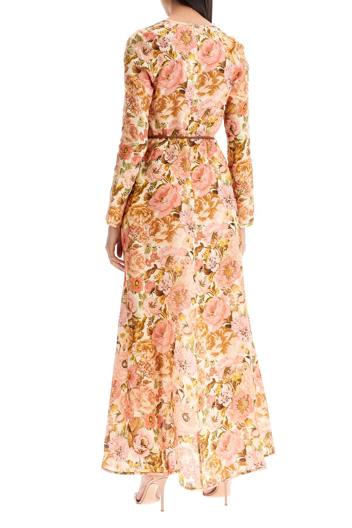 Shop Zimmermann Maxi Linen Golden Plunge Dress With In Pink