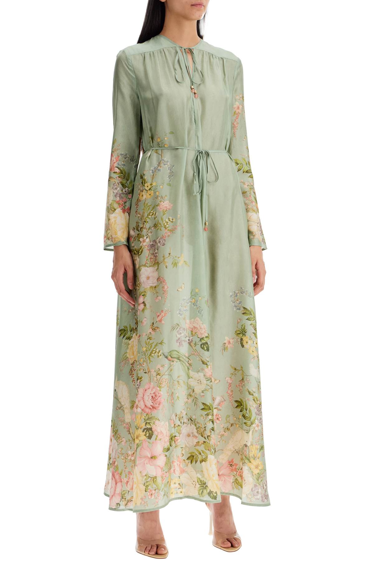 Shop Zimmermann Long Waverly Charmeuse In Green