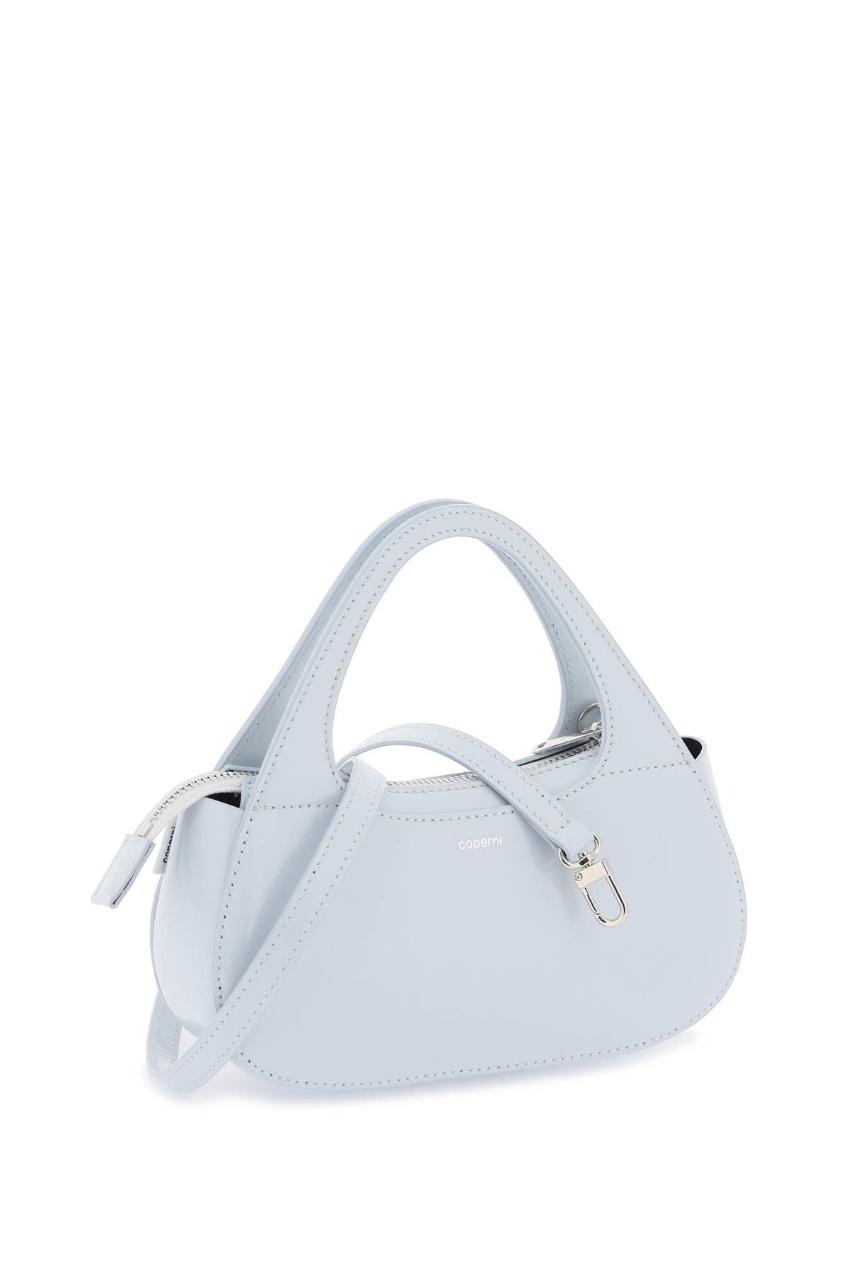 Shop Coperni Swipe Micro Baguette Bag In Shiny Leather In Light Blue