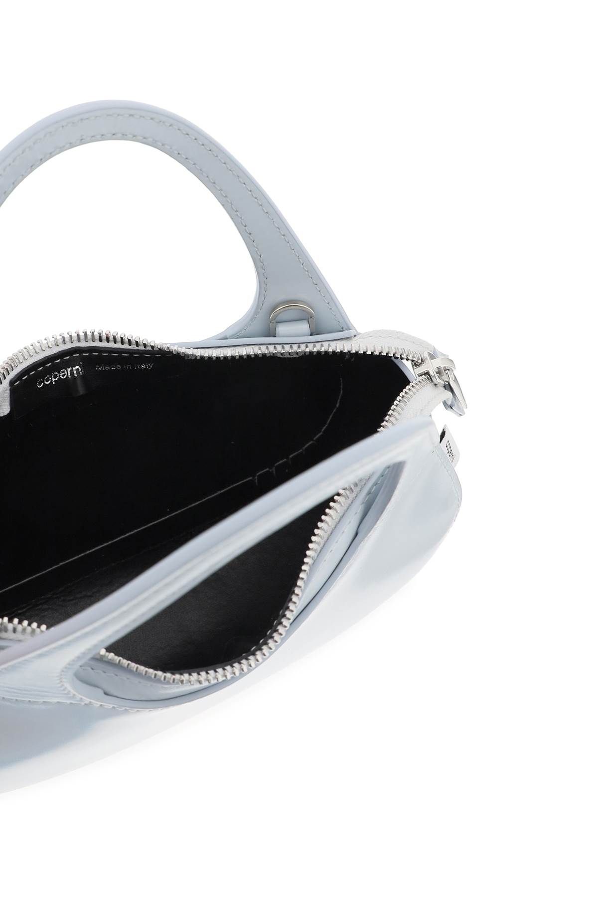Shop Coperni Swipe Micro Baguette Bag In Shiny Leather In Light Blue