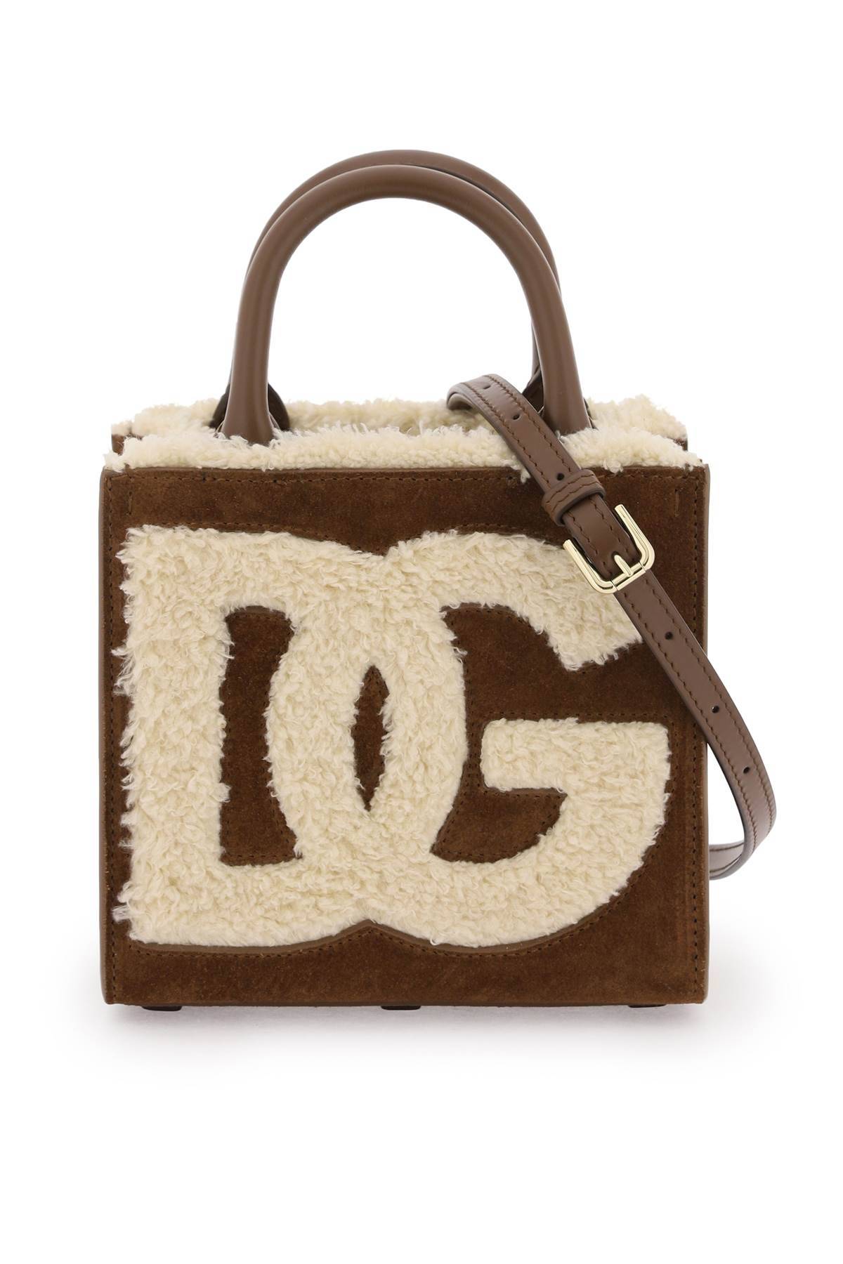 Dolce & Gabbana Dg Daily Mini Suede And Shearling Tote Bag In Beige,brown