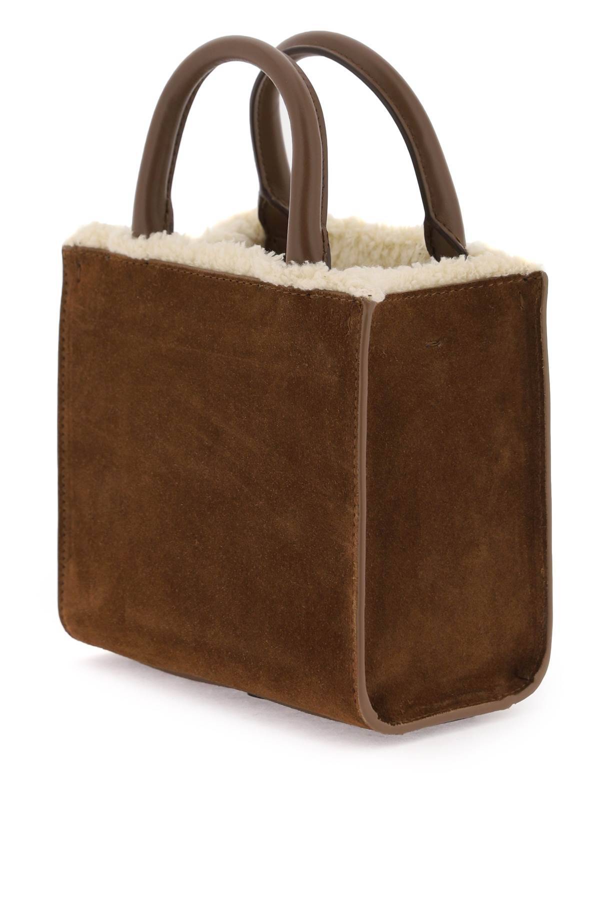 Shop Dolce & Gabbana Dg Daily Mini Suede And Shearling Tote Bag In Beige,brown