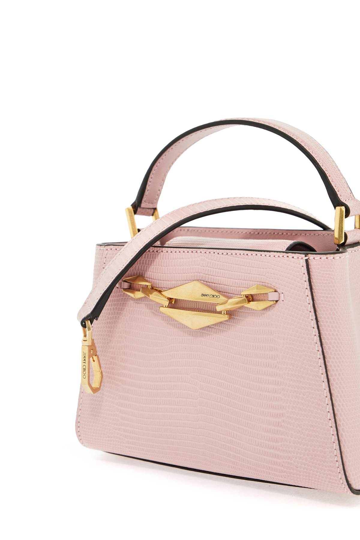 Shop Jimmy Choo Mini Diamond Link Leather Lizard Print Handbag In Pink