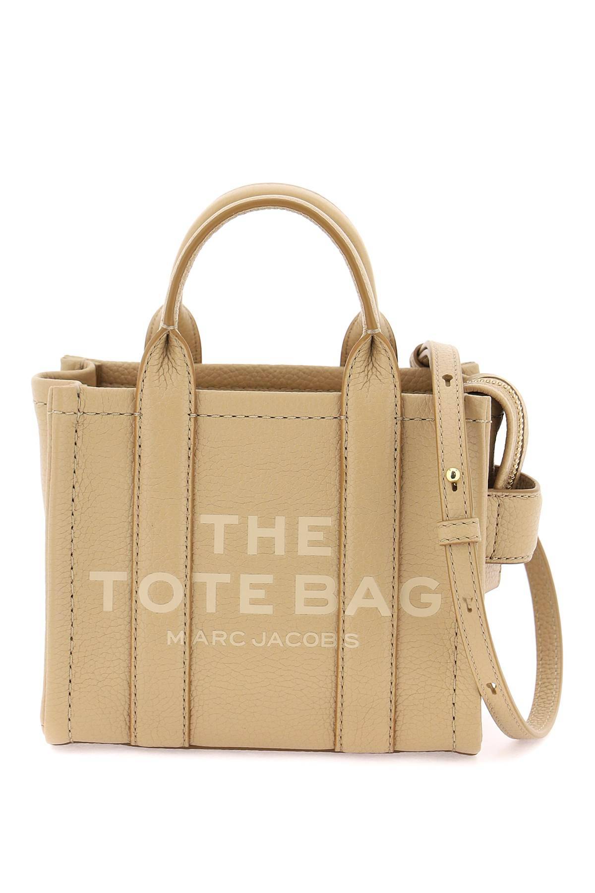 Shop Marc Jacobs The Leather Mini Tote Bag In Beige