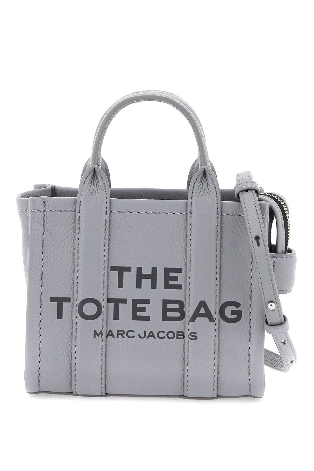 Shop Marc Jacobs The Leather Mini Tote Bag In Grey
