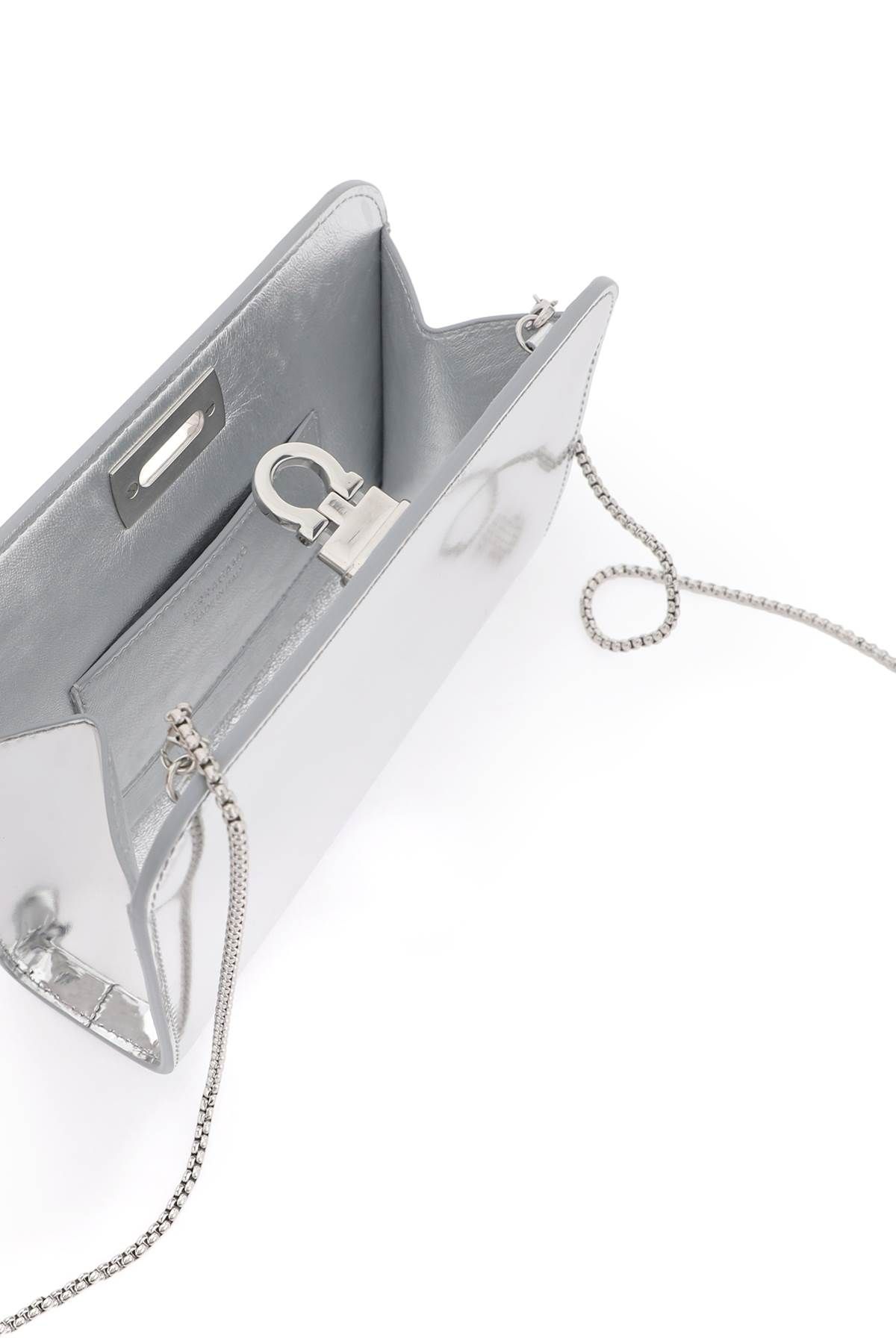 Shop Ferragamo Diana Mini Crossbody Bag In Silver