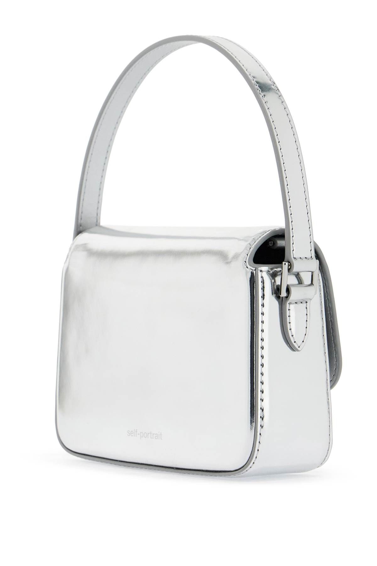 Shop Self-portrait Micro Laminated Leather Handbag In Silver