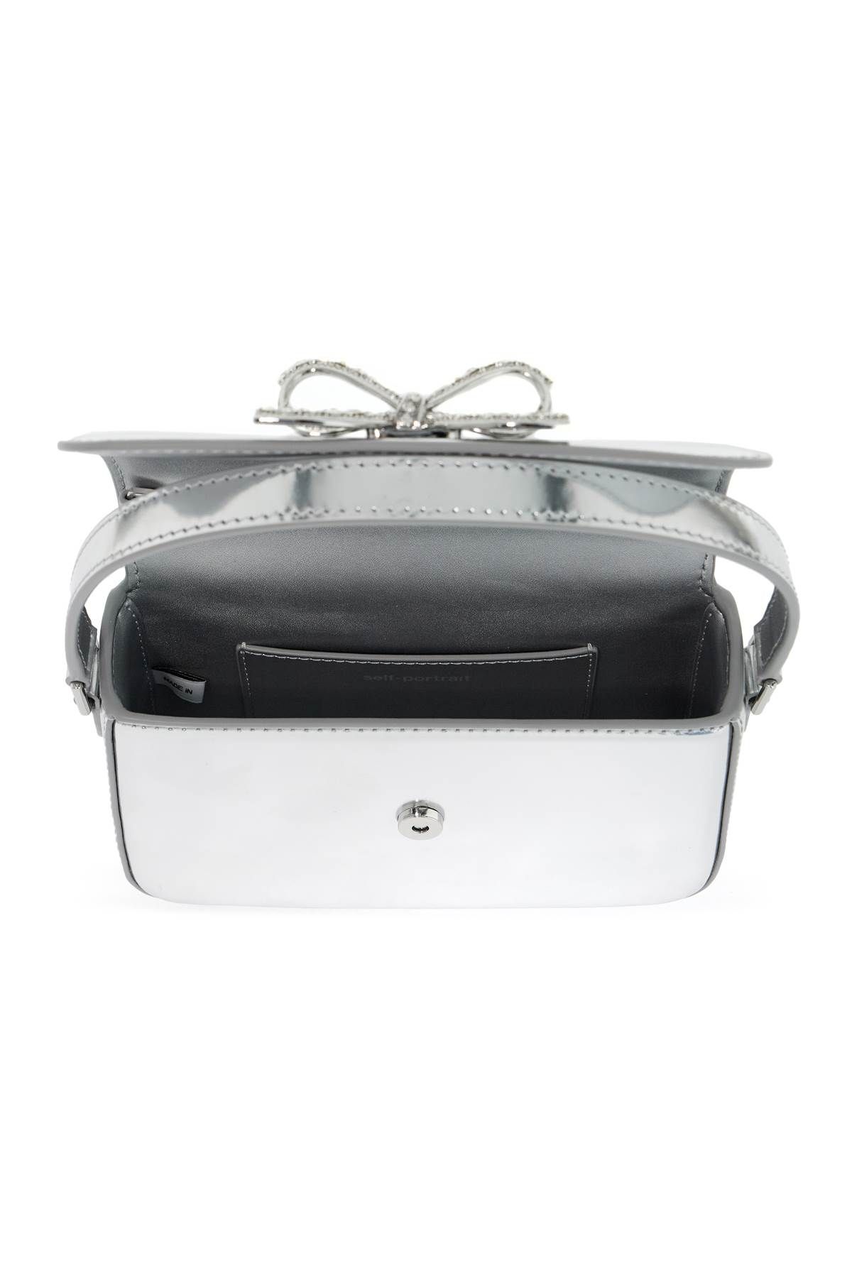 Shop Self-portrait Micro Laminated Leather Handbag In Silver