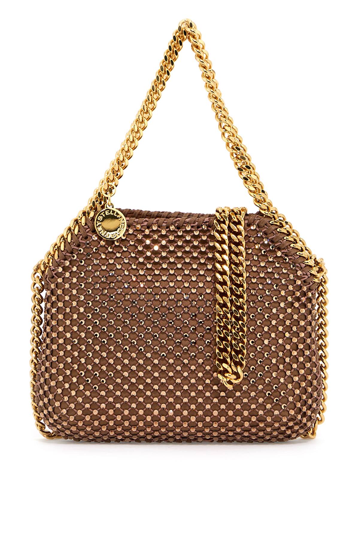 Stella Mccartney Falabella Mini Bag With Mesh And Crystals In Brown