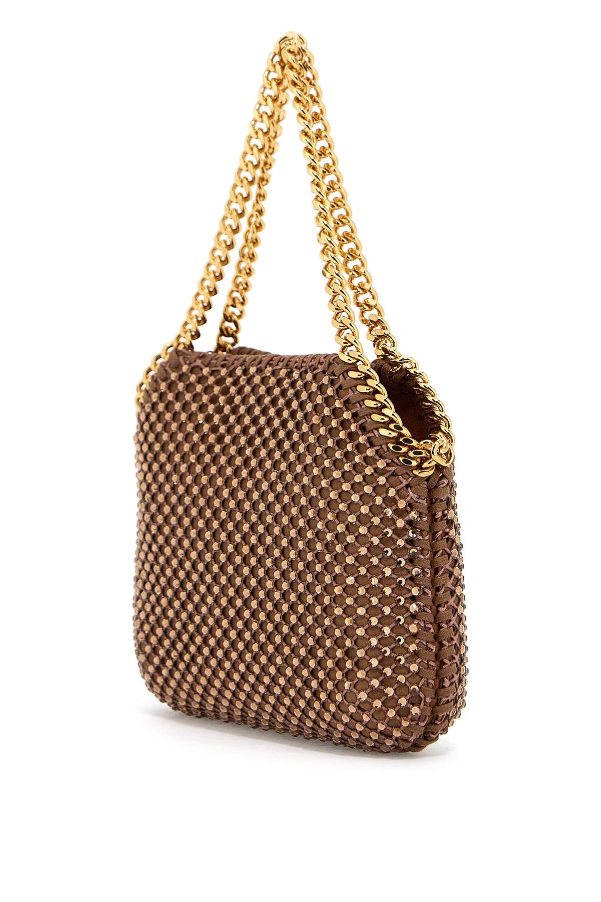 Shop Stella Mccartney Falabella Mini Bag With Mesh And Crystals In Brown