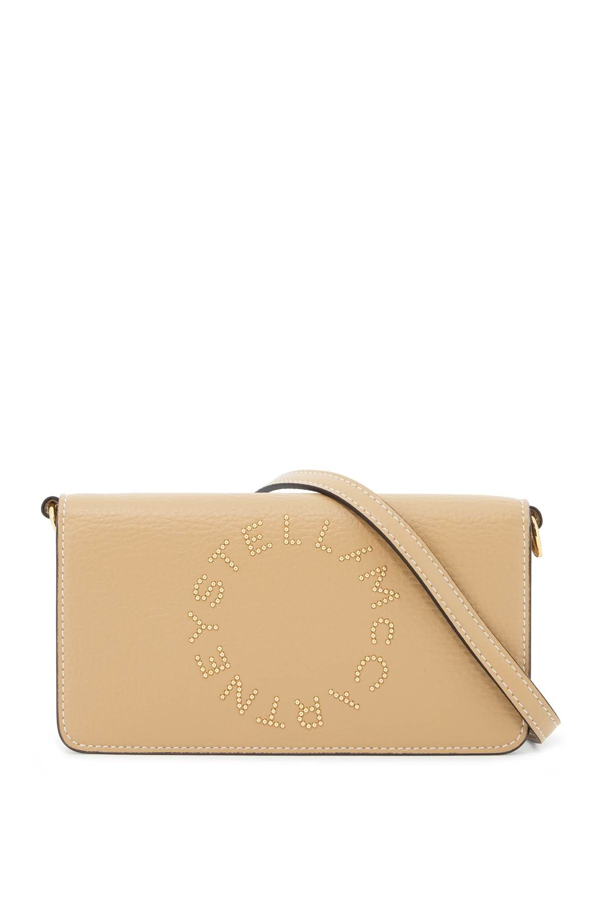 Shop Stella Mccartney Mini Shoulder Bag With Logo Print In Beige