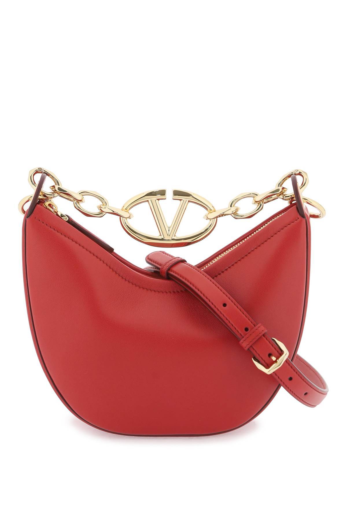 Valentino Garavani Mini Vlogo Moon Bag In Nappa Leather With Chain In Red