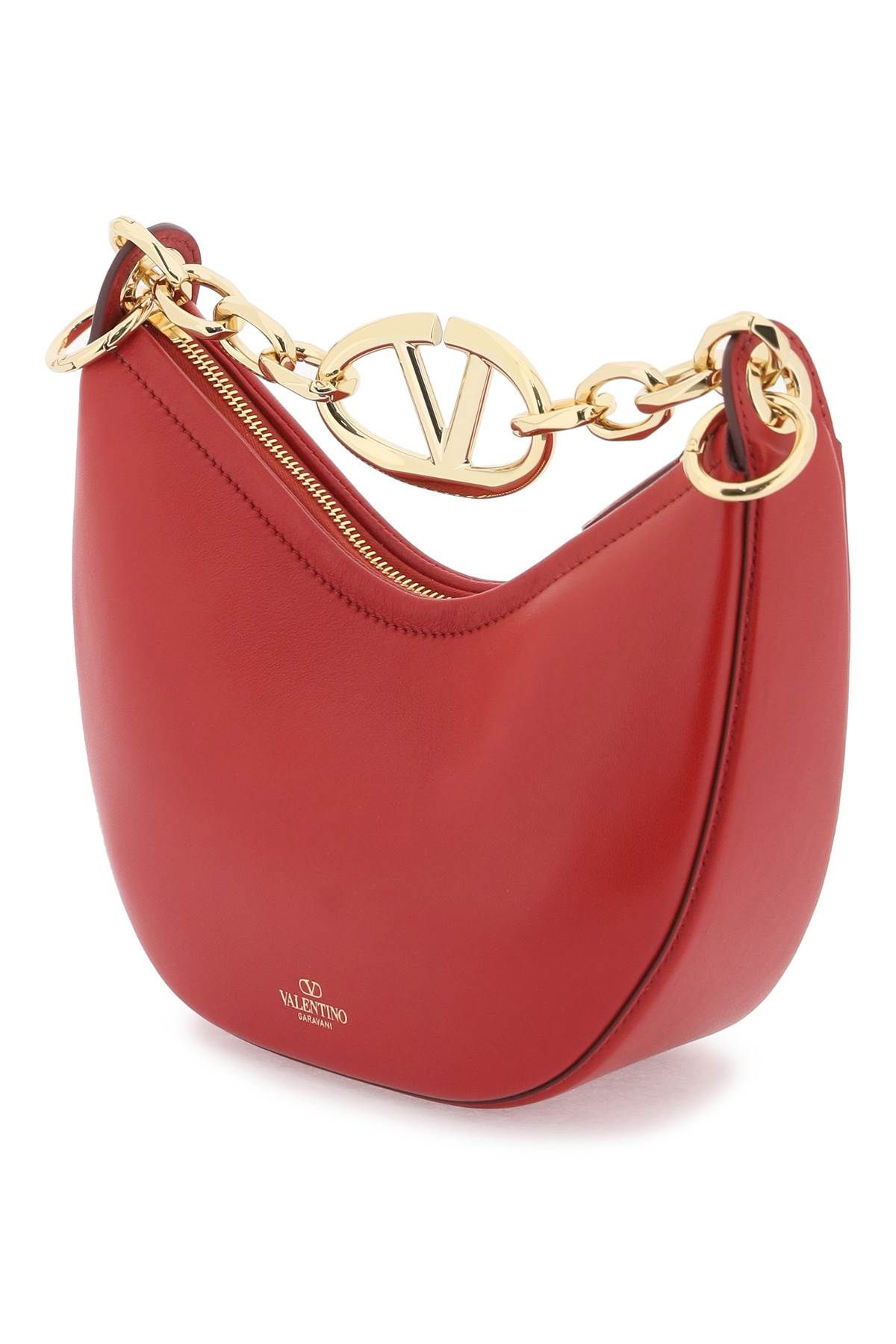 Shop Valentino Mini Vlogo Moon Bag In Nappa Leather With Chain In Red